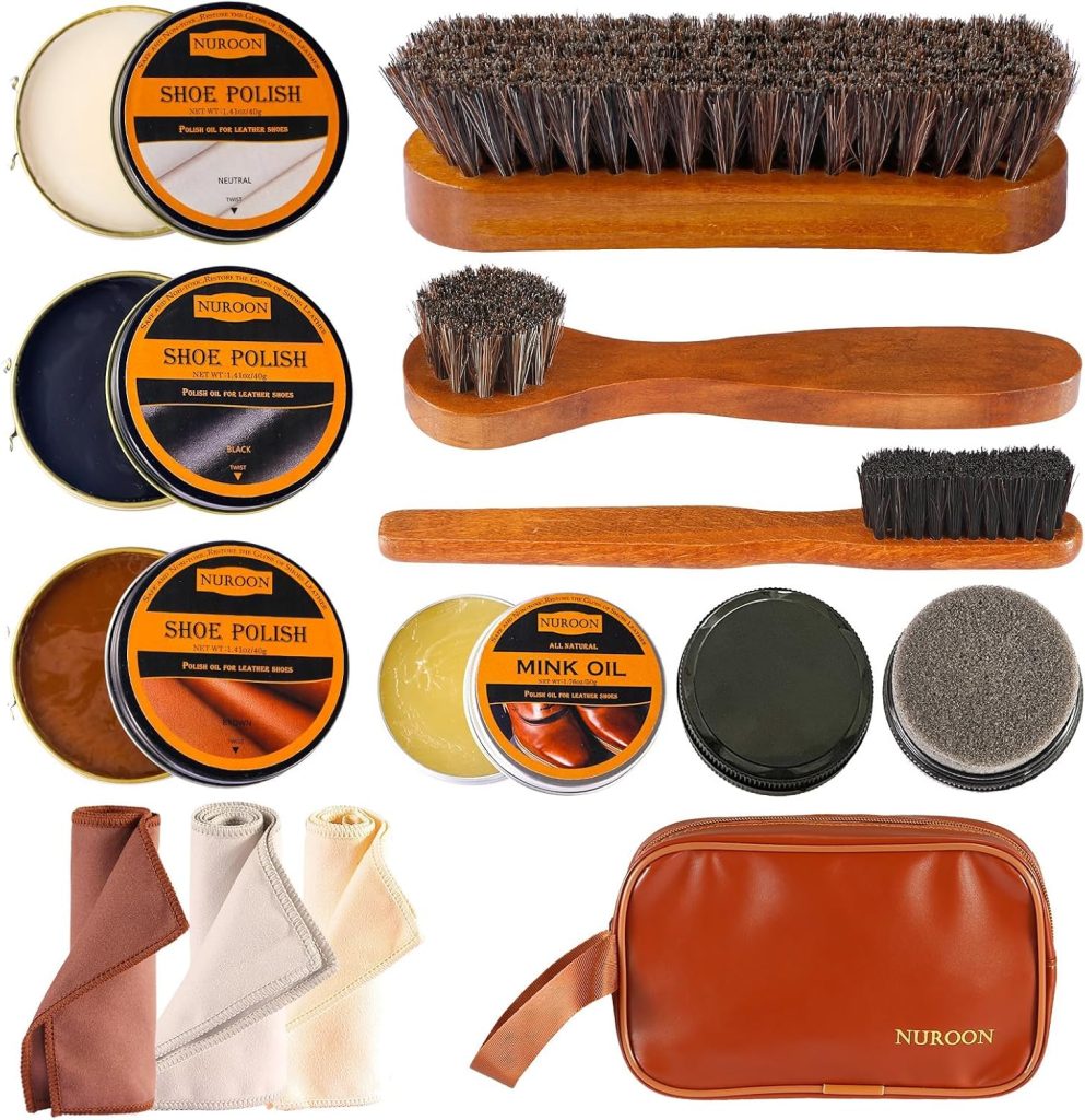 13Pcs Shoe Polish Kit for Men Women - 3 Horsehair Brushes, Black Brown Neutral Mink Oil for Boots Shine Care Kit 13Pcs Shoe Polish Kit for Men Women - 3 Horsehair Brushes, Black Brown Neutral Mink Oil for Boots Shine Care Kit