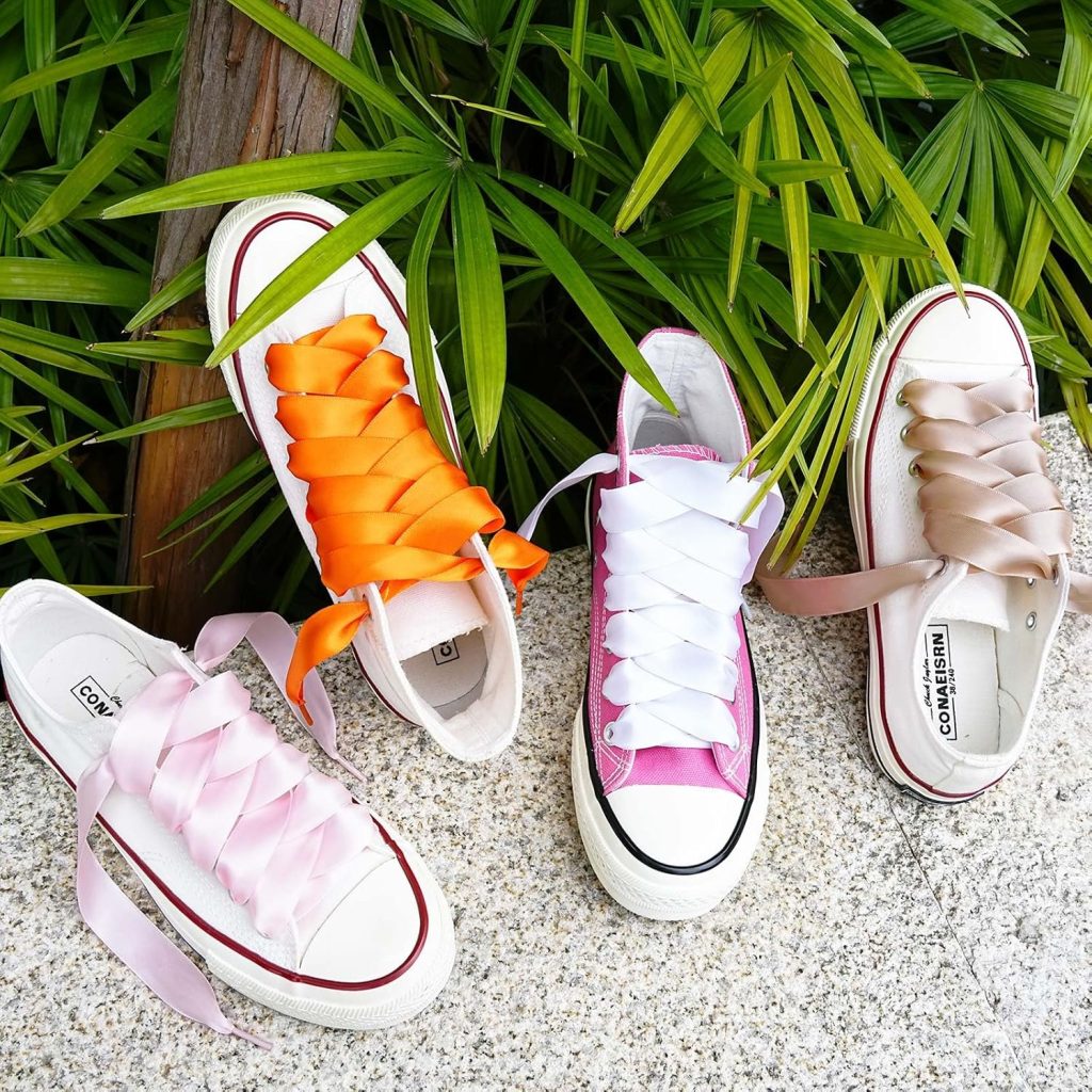 Booyckiy 3/4 Wide Satin Ribbon Shoelaces Flat Colorful Shoe Laces for Women