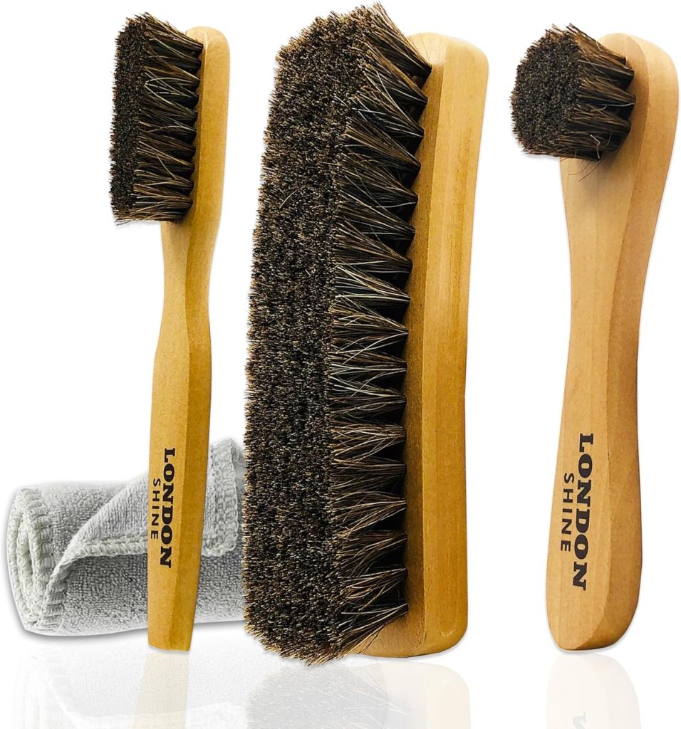 Horsehair Shoe Brush Kit Set – 4 Pcs Shoe Shine Brushes for Leather Shoes, Boots  Sneakers – Soft Bristles Shoe Care Kit for Cleaning, Polishing  Shining