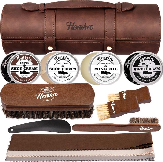henviro-leather-shoe-polish-kit-birthday-gifts-for-men-dad-shoe-shine-kit-leather-boot-care-kit-mens-gifts-ideas