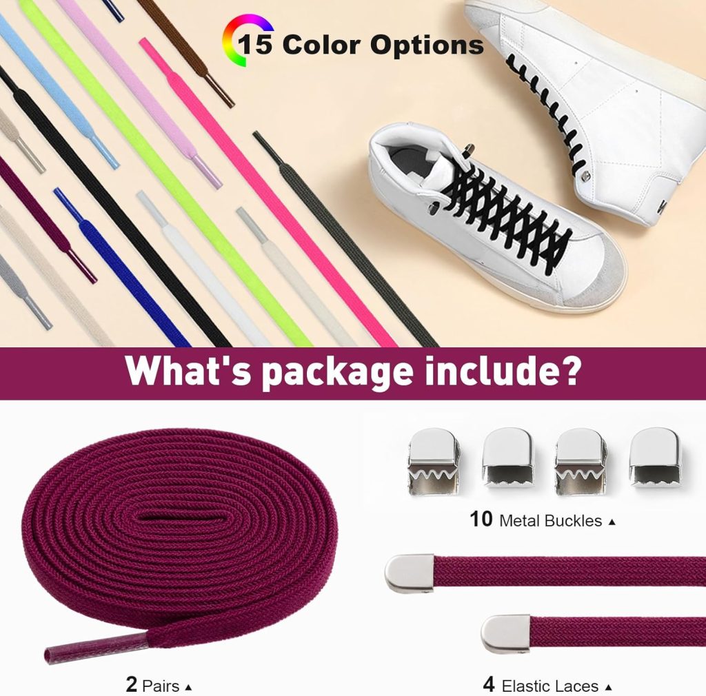 Stepace 2 Pairs Elastic No Tie Shoe Laces for Kids and Adults Sneakers, Stretch Flat Tieless Shoestrings Stepace 2 Pairs Elastic No Tie Shoe Laces for Kids and Adults Sneakers, Stretch Flat Tieless Shoestrings