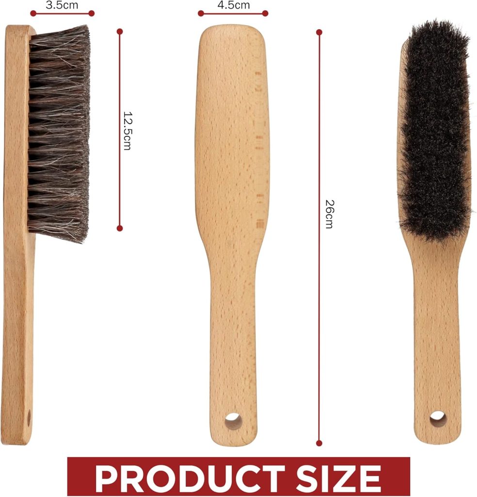 TAKAVU Shoe Shine Brushes Kit (4PCS) - 100% Soft Horsehair Bristles Brush, Polish Applicator, Crepe Suede Shoes Brush, Microfiber Buffing Cloth for Shoes, Leather, Boot, Cloth, Bag