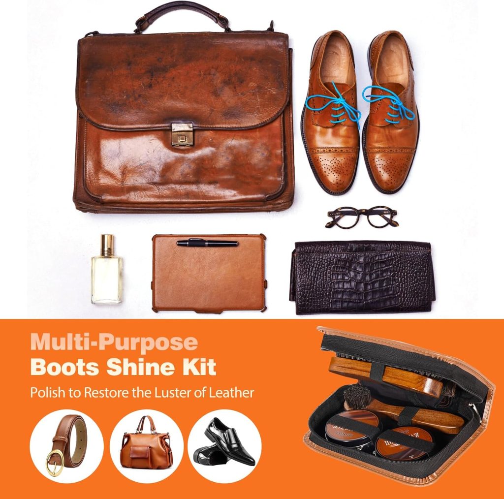 TOPUS Shoe Polish Kit Include 3 Pieces Horsehair Shoe Brushes in 6.7IN Handle, 1.4oz Black Brown Shoe Polish Shine Cloths TOPUS Shoe Polish Kit Include 3 Pieces Horsehair Shoe Brushes in 6.7IN Handle, 1.4oz Black Brown Shoe Polish Shine Cloths