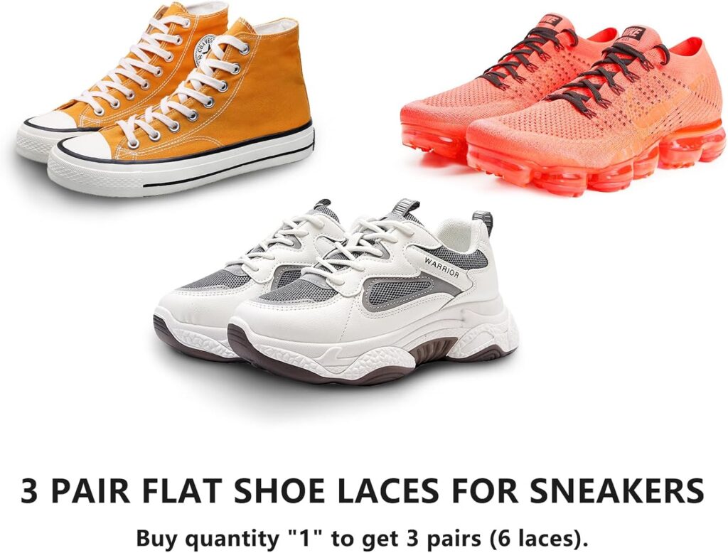 3 Pair Flat Shoe Laces for Sneakers Colored 5/16” Athletic Shoelace Running Shoes Boots Strings Replacement 3 Pair Flat Shoe Laces for Sneakers Colored 5/16” Athletic Shoelace Running Shoes Boots Strings Replacement