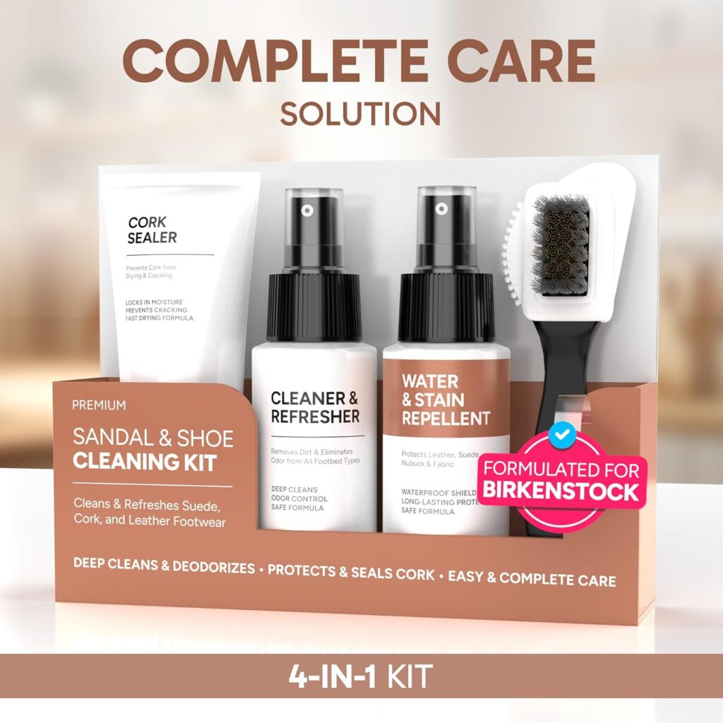 FORTIVO 4-in-1 Sandal and Shoe Cleaning Kit for Birkenstock – Premium Care Kit Safe for Leather, Suede, Nubuck Cork - Includes Sealer, Protector Spray, Cleaner Brush FORTIVO 4-in-1 Sandal and Shoe Cleaning Kit for Birkenstock – Premium Care Kit Safe for Leather, Suede, Nubuck Cork - Includes Sealer, Protector Spray, Cleaner Brush