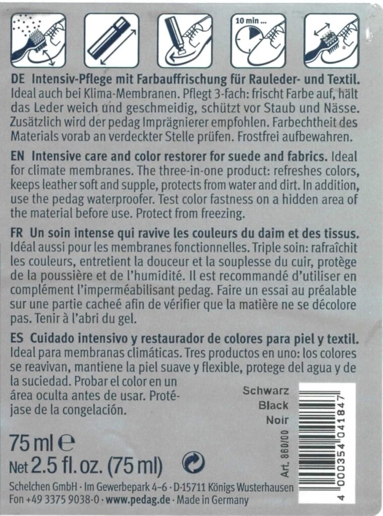 Pedag Suede Color Restorer, German Made, Applicable Indoors, Black, 2.6 Oz Pedag Suede Color Restorer, German Made, Applicable Indoors, Black, 2.6 Oz