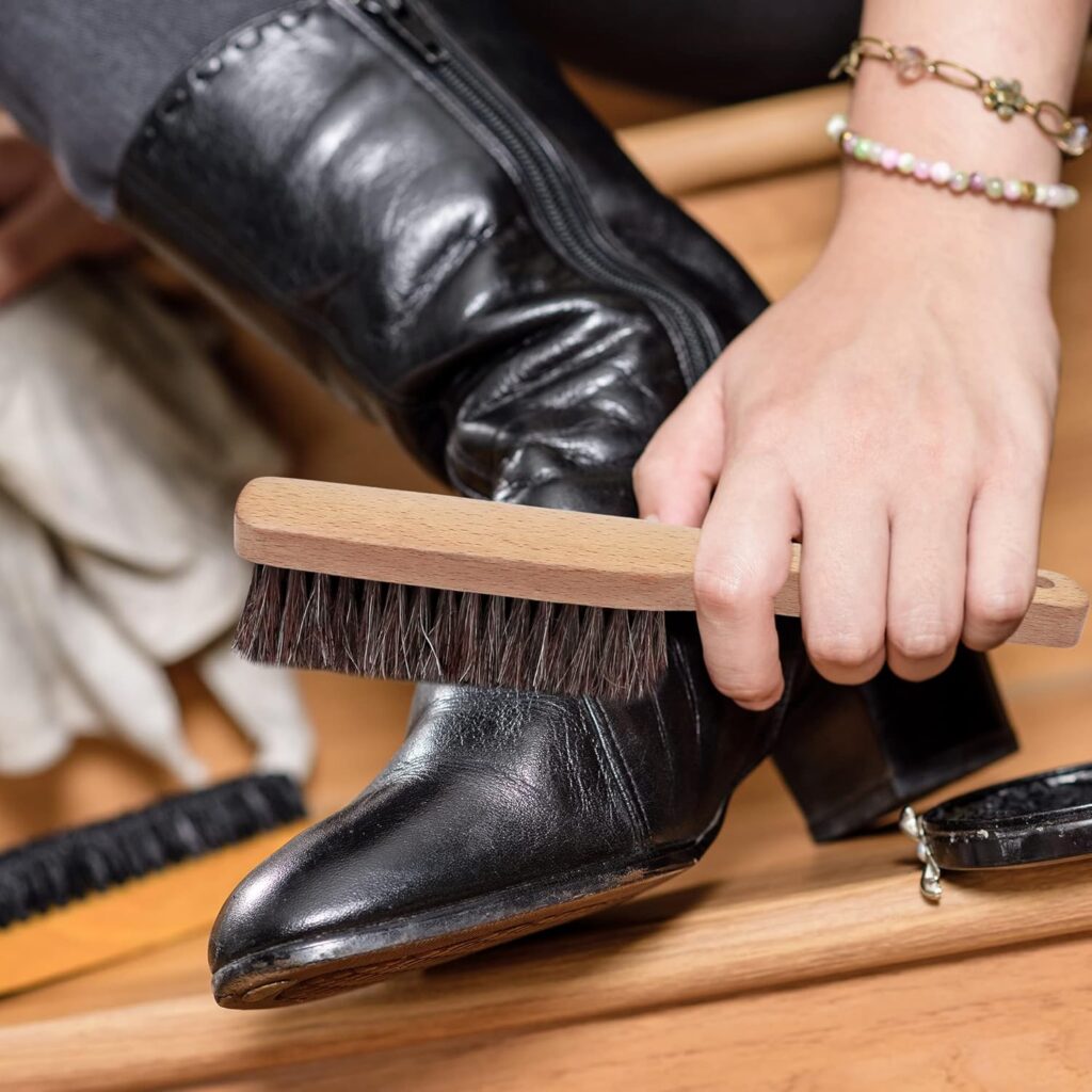 TAKAVU Horsehair Shoe Boot Brush 10.2 Inches - Hat Brush, Hand Broom With 100% Soft Genuine Horse Hair Bristles, Long Beech Wood Handle for Cleaning Shoes, Boots, Counters, Beds, Clothes, Furniture TAKAVU Horsehair Shoe Boot Brush 10.2 Inches - Hat Brush, Hand Broom With 100% Soft Genuine Horse Hair Bristles, Long Beech Wood Handle for Cleaning Shoes, Boots, Counters, Beds, Clothes, Furniture