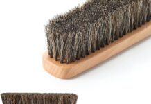 TAKAVU Horsehair Shoe Boot Brush 10.2 Inches – Hat Brush, Hand Broom With 100% Soft Genuine Horse Hair Bristles, Long Beech Wood Handle for Cleaning Shoes, Boots, Counters, Beds, Clothes, Furniture
