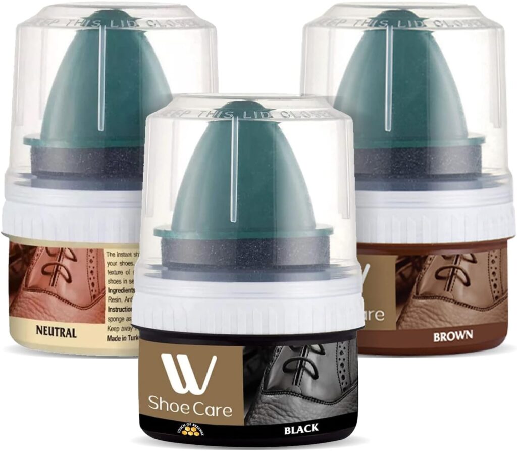 WBM W Shoe Care Shoe Cream with Sponge Applicator, Protects Leather from Scuffs and Scratches, Best for All Kind of Leather Surfaces, Professional Shine with Black, Brown Neutral WBM W Shoe Care Shoe Cream with Sponge Applicator, Protects Leather from Scuffs and Scratches, Best for All Kind of Leather Surfaces, Professional Shine with Black, Brown Neutral