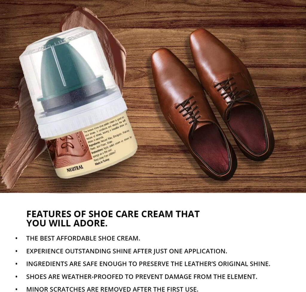 WBM W Shoe Care Shoe Cream with Sponge Applicator, Protects Leather from Scuffs and Scratches, Best for All Kind of Leather Surfaces, Professional Shine with Black, Brown Neutral WBM W Shoe Care Shoe Cream with Sponge Applicator, Protects Leather from Scuffs and Scratches, Best for All Kind of Leather Surfaces, Professional Shine with Black, Brown Neutral
