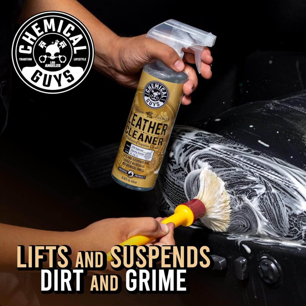 Chemical Guys Leather Cleaner and Conditioner Kit - Bottles (4 oz Each), Car Cleaner and Conditioner, Safely Cleans Conditions Leather Car Interiors, Furniture, Shoes, Boots, Bags, Apparel More Chemical Guys Leather Cleaner and Conditioner Kit - Bottles (4 oz Each), Car Cleaner and Conditioner, Safely Cleans Conditions Leather Car Interiors, Furniture, Shoes, Boots, Bags, Apparel More