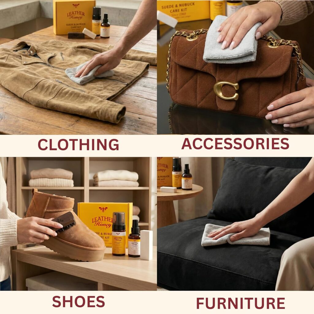 Leather Honey Suede Nubuck Care Kit: Cleaner, Protector, Suede Brush Eraser: Clean, Protect Restore Shoes, Boots, Uggs, Furniture, Jackets, Bags and Apparel. Safe for Any Color Leather Honey Suede Nubuck Care Kit: Cleaner, Protector, Suede Brush Eraser: Clean, Protect Restore Shoes, Boots, Uggs, Furniture, Jackets, Bags and Apparel. Safe for Any Color
