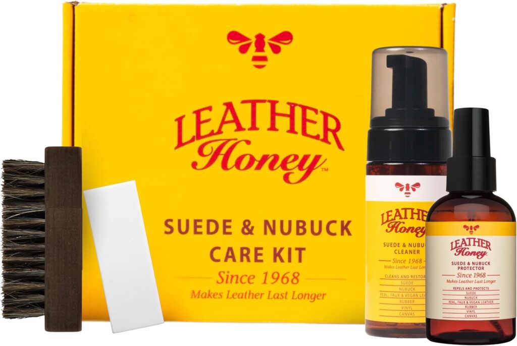 Leather Honey Suede Nubuck Care Kit: Cleaner, Protector, Suede Brush Eraser: Clean, Protect Restore Shoes, Boots, Uggs, Furniture, Jackets, Bags and Apparel. Safe for Any Color Leather Honey Suede Nubuck Care Kit: Cleaner, Protector, Suede Brush Eraser: Clean, Protect Restore Shoes, Boots, Uggs, Furniture, Jackets, Bags and Apparel. Safe for Any Color