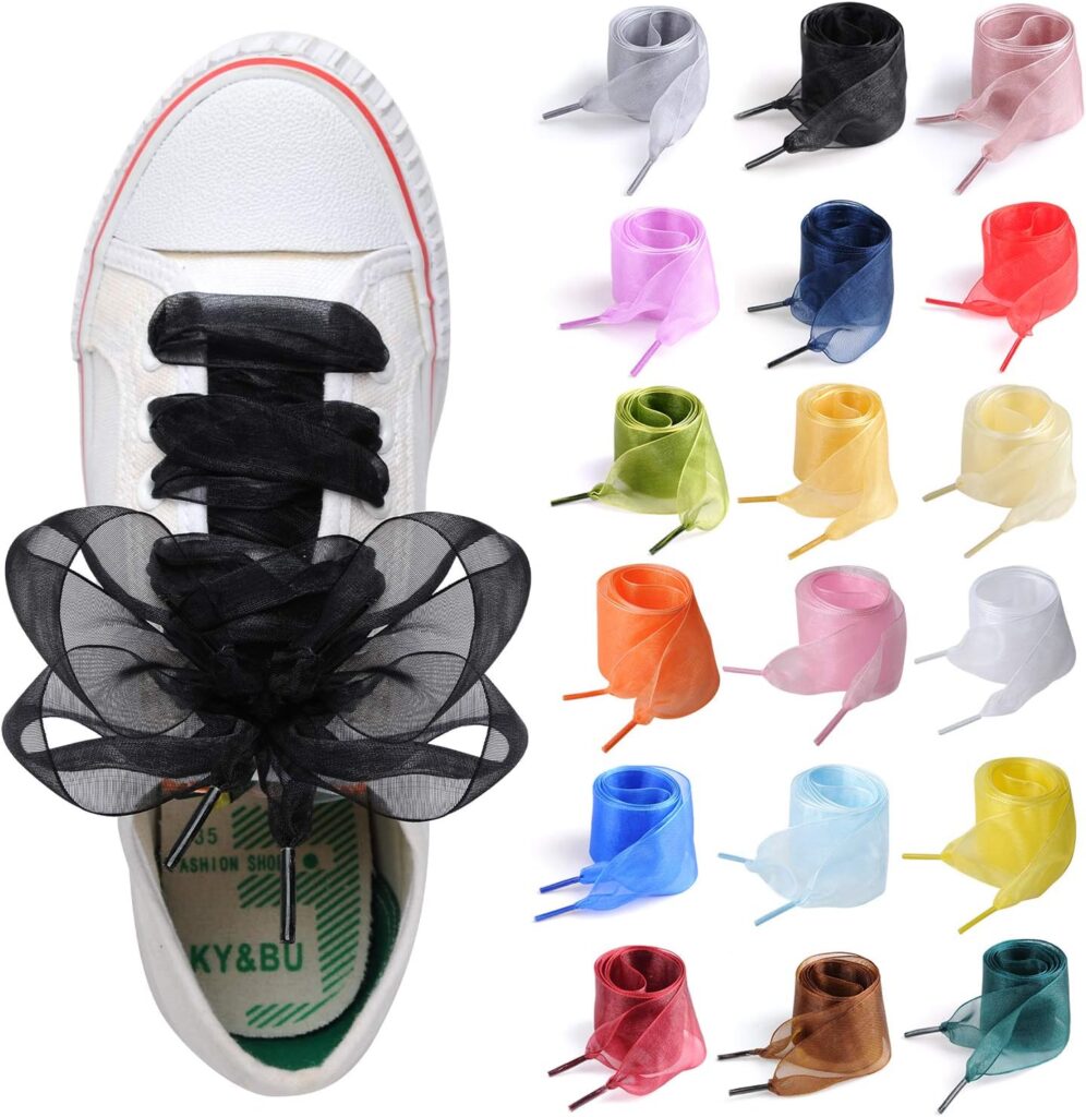 MarJunSep Satin Ribbon Shoe Laces for Sneakers, Flat Lace Shoelaces for Women Girls Shoestrings 4CM Wide MarJunSep Satin Ribbon Shoe Laces for Sneakers, Flat Lace Shoelaces for Women Girls Shoestrings 4CM Wide
