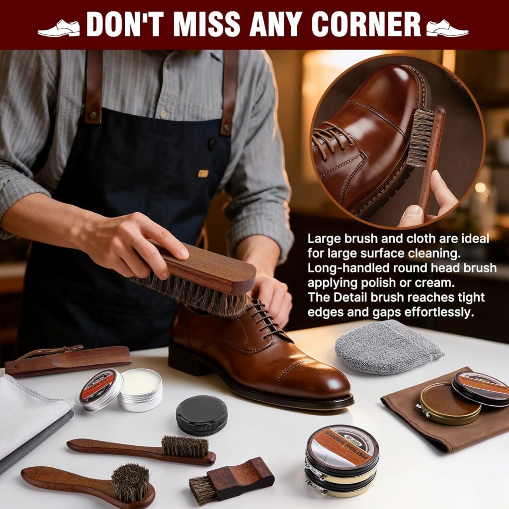 Shoe Shine Kit – 15-in-1 Leather Shoe Polish Care Set with Black Brown Neutral Shoe Polish, Mink Oil, Horsehair Brushes, Cloths Sponge Boot Cleaning Kit Father Day Mens Gifts Luxury Leather Case Shoe Shine Kit – 15-in-1 Leather Shoe Polish Care Set with Black Brown Neutral Shoe Polish, Mink Oil, Horsehair Brushes, Cloths Sponge Boot Cleaning Kit Father Day Mens Gifts Luxury Leather Case