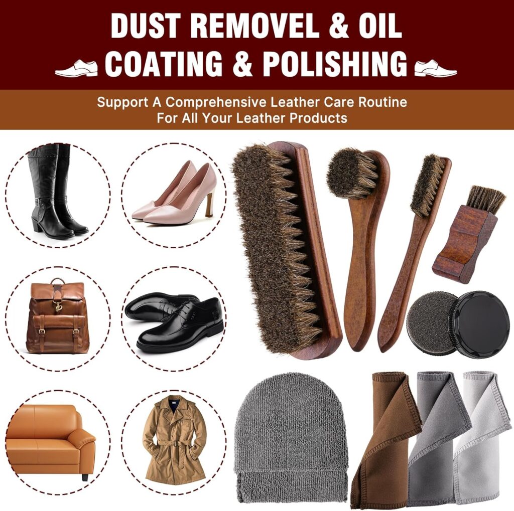 Shoe Shine Kit – 15-in-1 Leather Shoe Polish Care Set with Black Brown Neutral Shoe Polish, Mink Oil, Horsehair Brushes, Cloths Sponge Boot Cleaning Kit Father Day Mens Gifts Luxury Leather Case Shoe Shine Kit – 15-in-1 Leather Shoe Polish Care Set with Black Brown Neutral Shoe Polish, Mink Oil, Horsehair Brushes, Cloths Sponge Boot Cleaning Kit Father Day Mens Gifts Luxury Leather Case