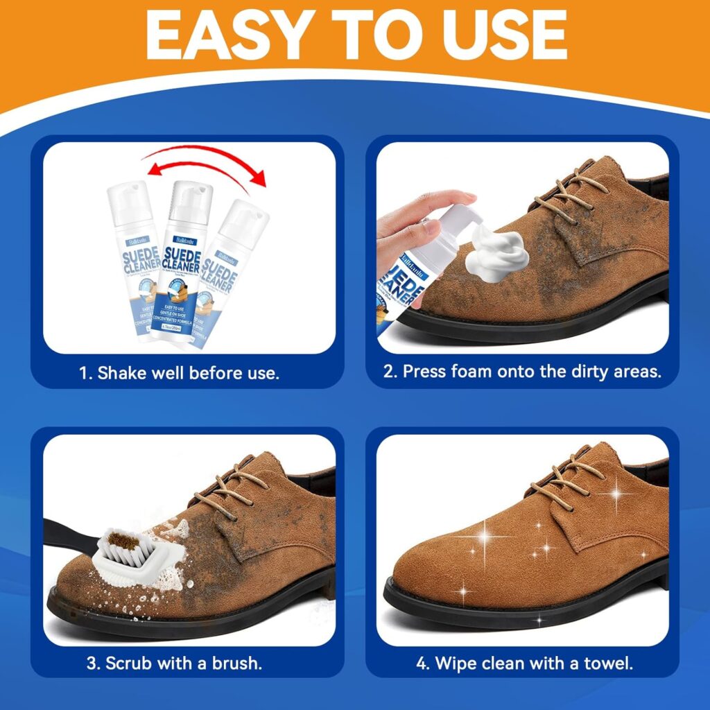 Suede Shoe Cleaner, Suede and Nubuck Cleaner, No-Rinse Foam Shoe Cleaner Kit for Leather, Boots, Knit, Canvas Suede Shoe Cleaner, Suede and Nubuck Cleaner, No-Rinse Foam Shoe Cleaner Kit for Leather, Boots, Knit, Canvas