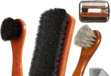 4Pcs Shoe Brush, Premium Horse Hair Brush for Leather, Professional Shoe Polish Brush, Long-lasting Shoe Cleaning Brush, 100 Percent Horsehair Shoe Brush Shine Kit for Cleaning and Polishing