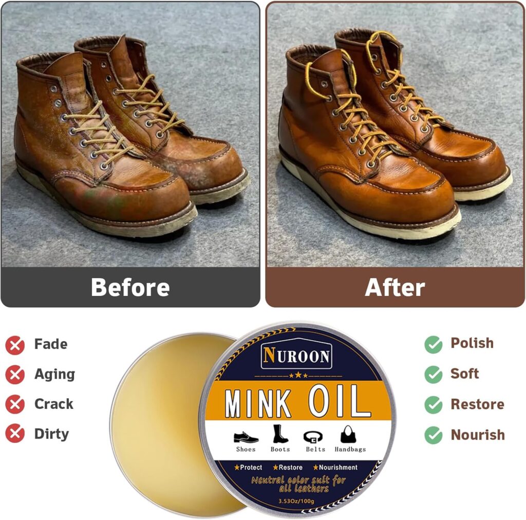 Nuroon Pieces Leather Boots Shoes Cleaning Kit, 3.5oz Saddle Soap for Leather Cleaning, 3.5oz Mink Oil for Boots Polishing, Horsehair Shoe Brushes, Shoe Polish Cloths Nuroon Pieces Leather Boots Shoes Cleaning Kit, 3.5oz Saddle Soap for Leather Cleaning, 3.5oz Mink Oil for Boots Polishing, Horsehair Shoe Brushes, Shoe Polish Cloths